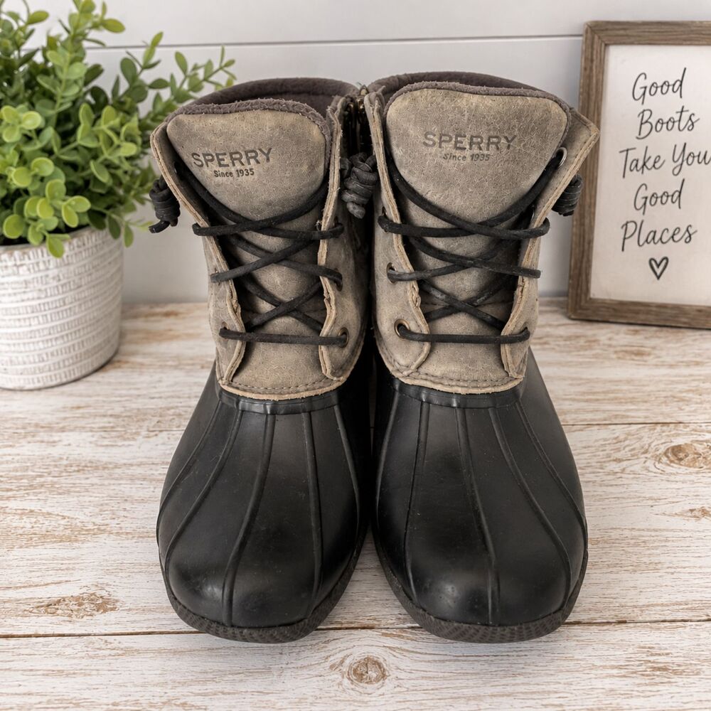 Sperry Saltwater Duck Boots Women’s 7 Black gray Waterproof Rain Boots coastal